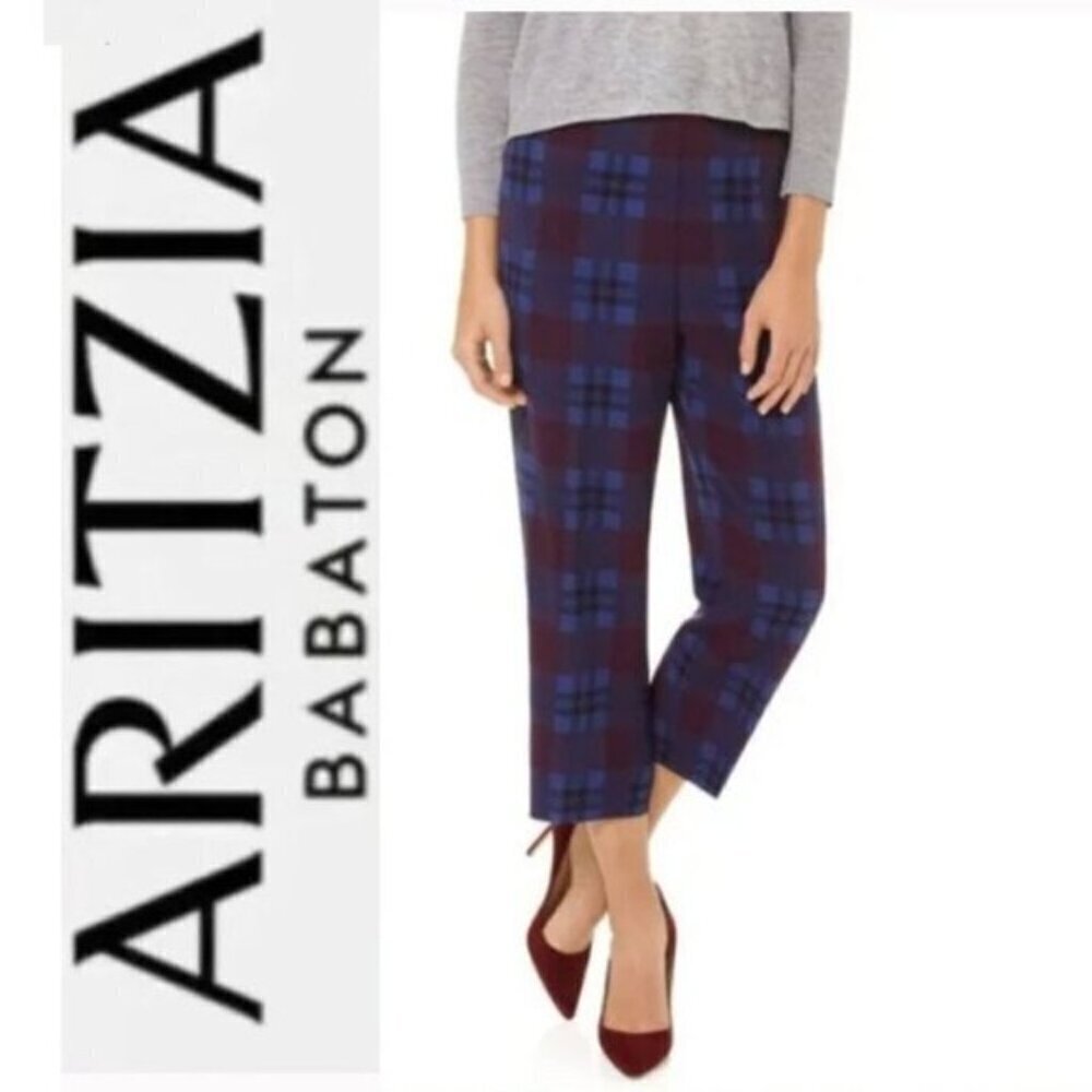 ARITZIA Babaton Elton Blue and Burgundy Plaid Pants